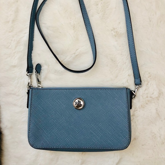 ✨Lauren Ralph Lauren Light Baby Blue Leather Crossbody Bag Summer Preppy Resort - Picture 2 of 8